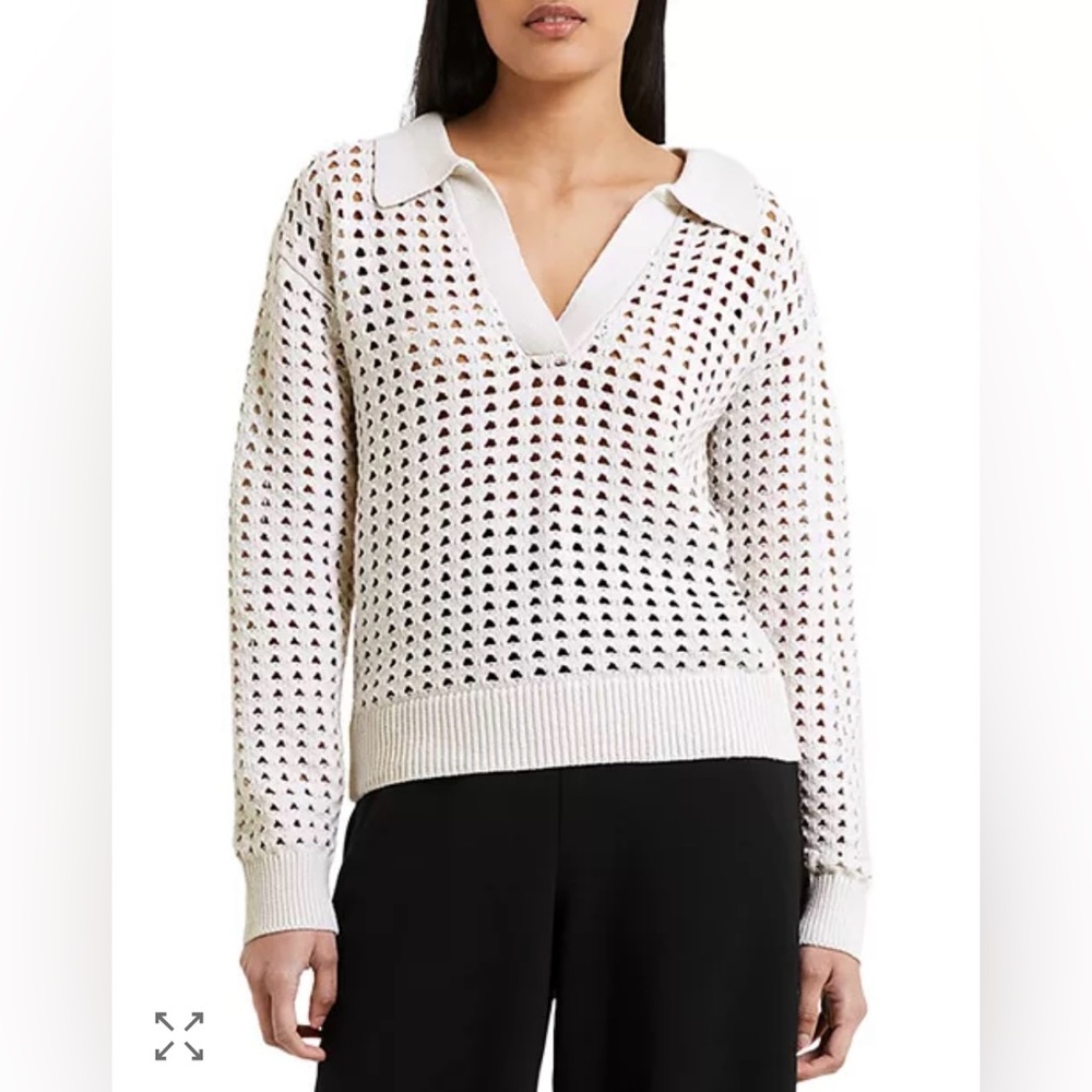 French Connection Manda Pointelle Sweater in Oatmeal Size Medium
